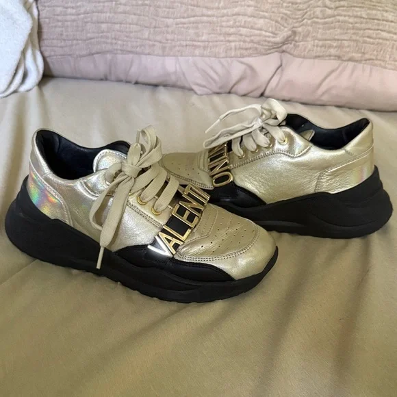 Valentino Women's Metallic Gold Sneakers - Picture 1 of 4